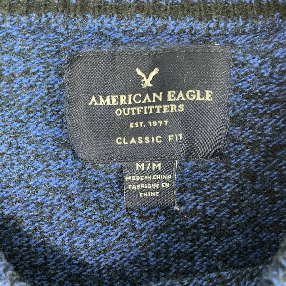 American Eagle Classic Fit Blue Black Marled Wool Blend Crewneck Sweater Men's M